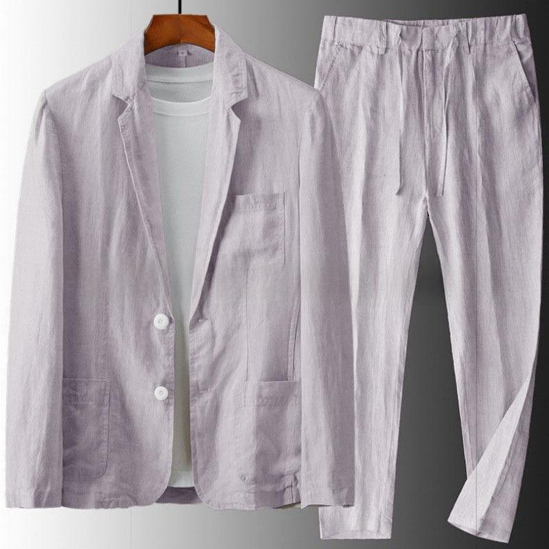 Men's Lightweight Business Blazer and Pants Set Casual Summer Suit Outfit