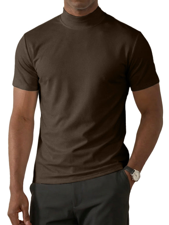 Men's High-Neck Slim Fit Casual Short-Sleeve T-Shirt
