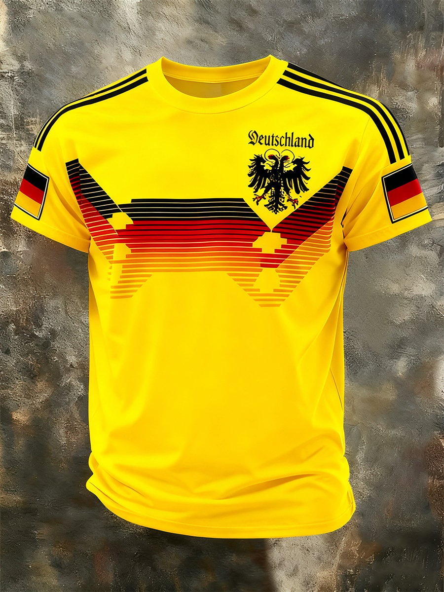 Men's Fashion German Football Team Fan Print Crew Neck T-Shirt