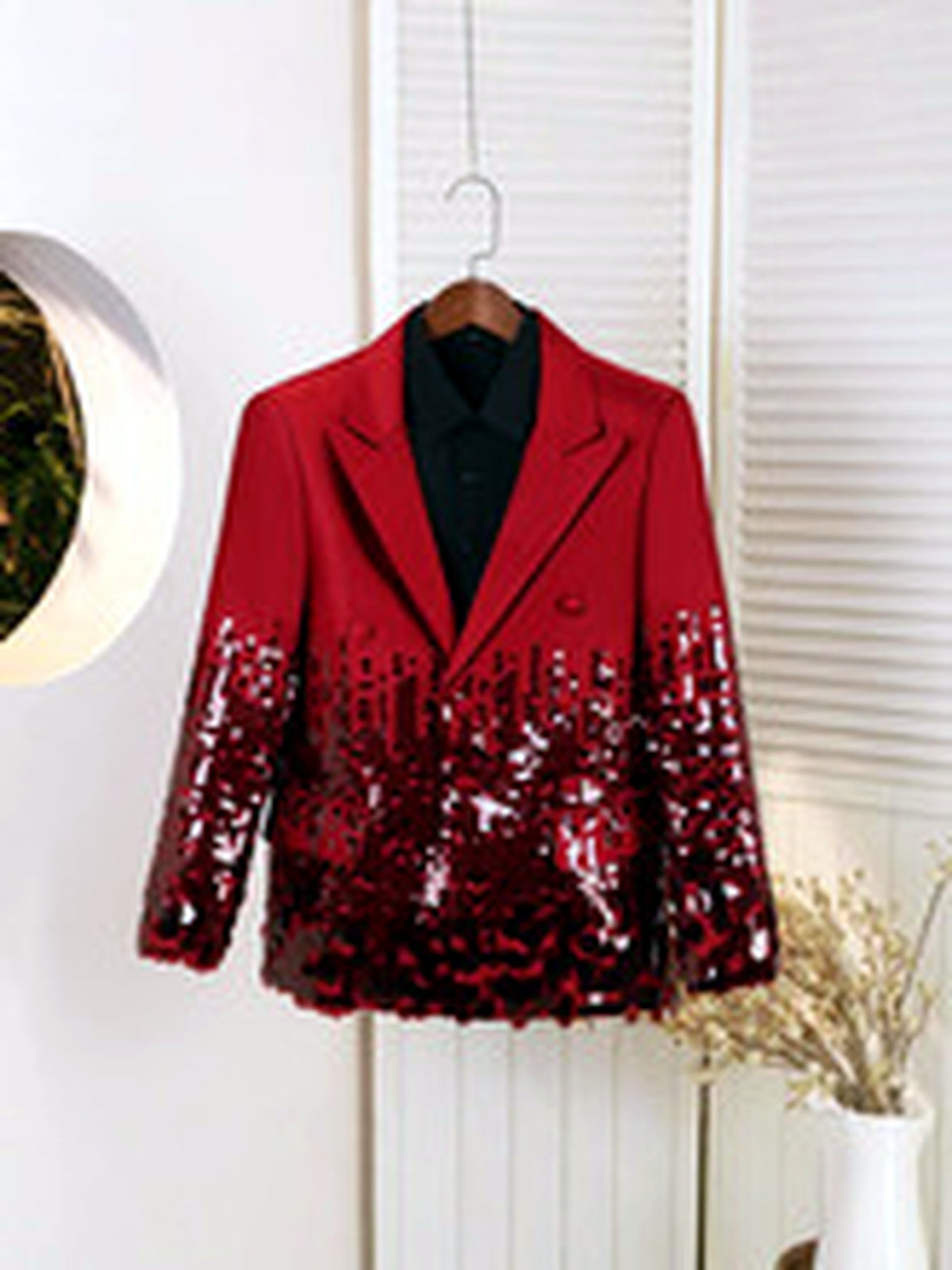 Men's Lightweight Business Blazer and Pants Set Casual Suit Outfit in Burgundy - product view