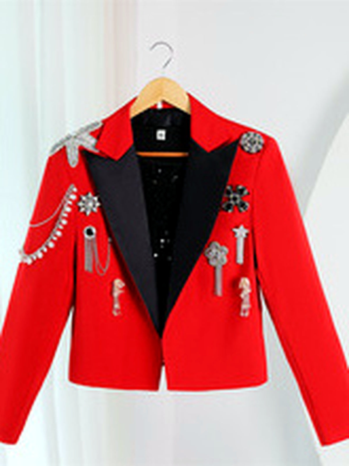 Lapel Collar Straight Fit Long Sleeve Blazer for Everyday Smart-Casual Wear in Red - product view
