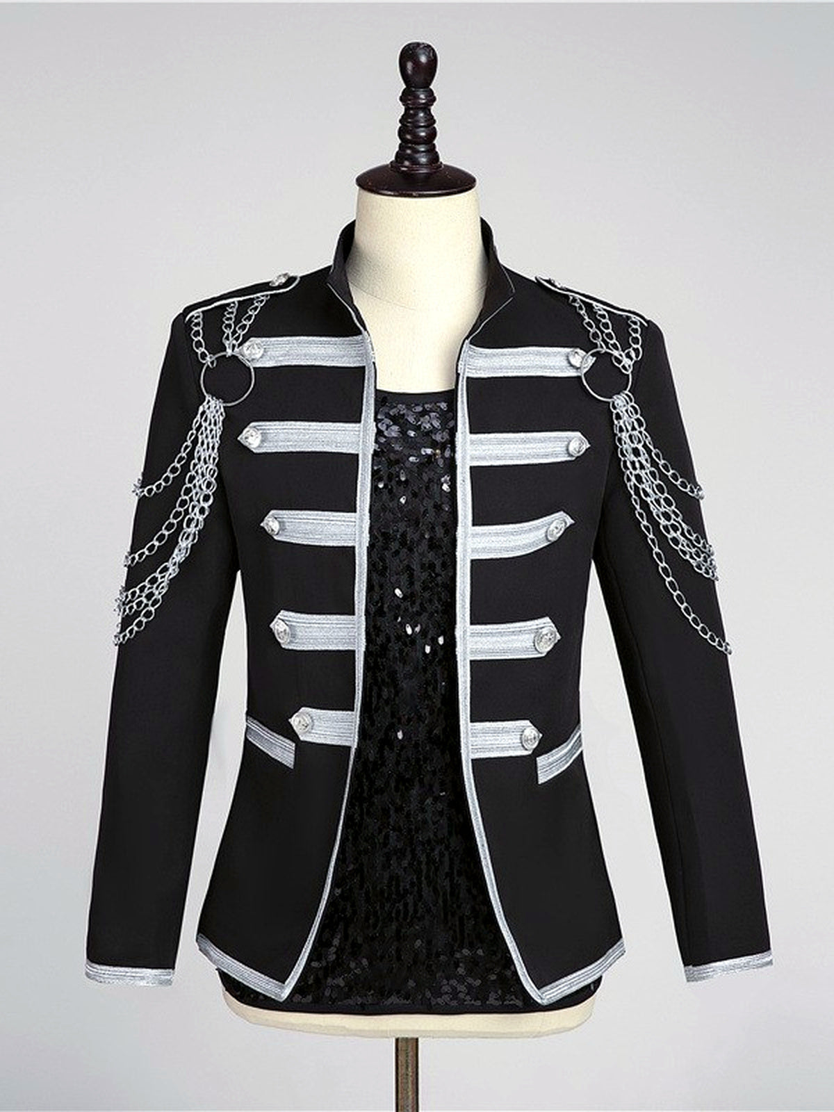Men's Stand Collar Slim Fit Long Sleeve Blazer for Everyday Smart-Casual Wear in Black - product view