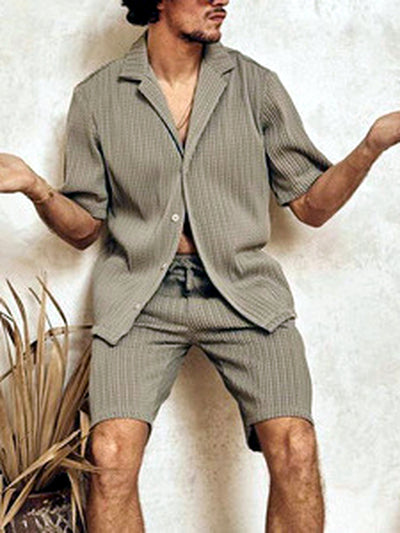 Men's Lyocell Cotton Casual Bermuda Shorts Elastic Waist Summer Shorts in Khaki - product view
