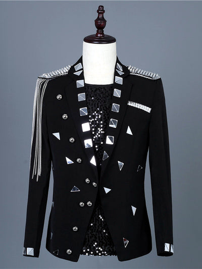 Men's Jacquard Blazer Suit Jacket One Button Party Banquet Formal Outfit in Black - product view