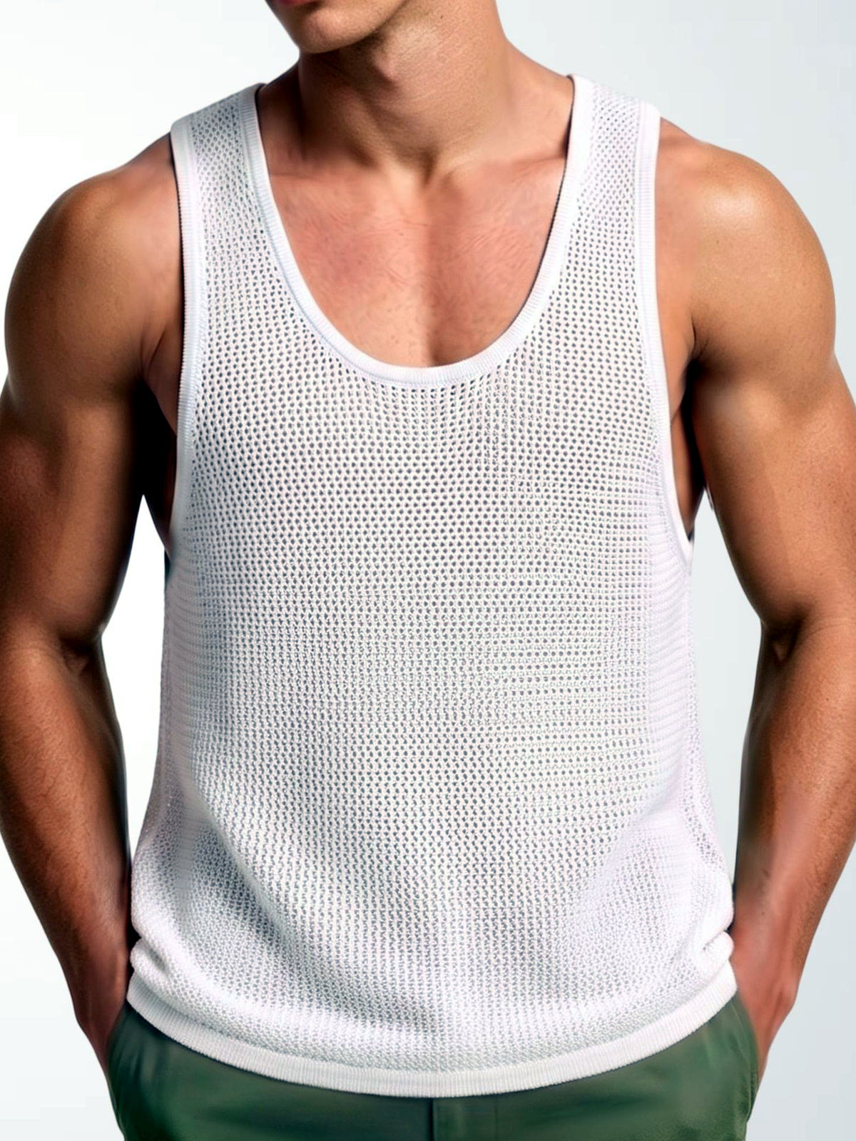 Men's Sleeveless Linen Vest Shirt Lightweight Casual Summer Top in White - product view