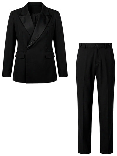 Men's Lightweight Business Blazer and Pants Set Casual Suit Outfit in Black - product view