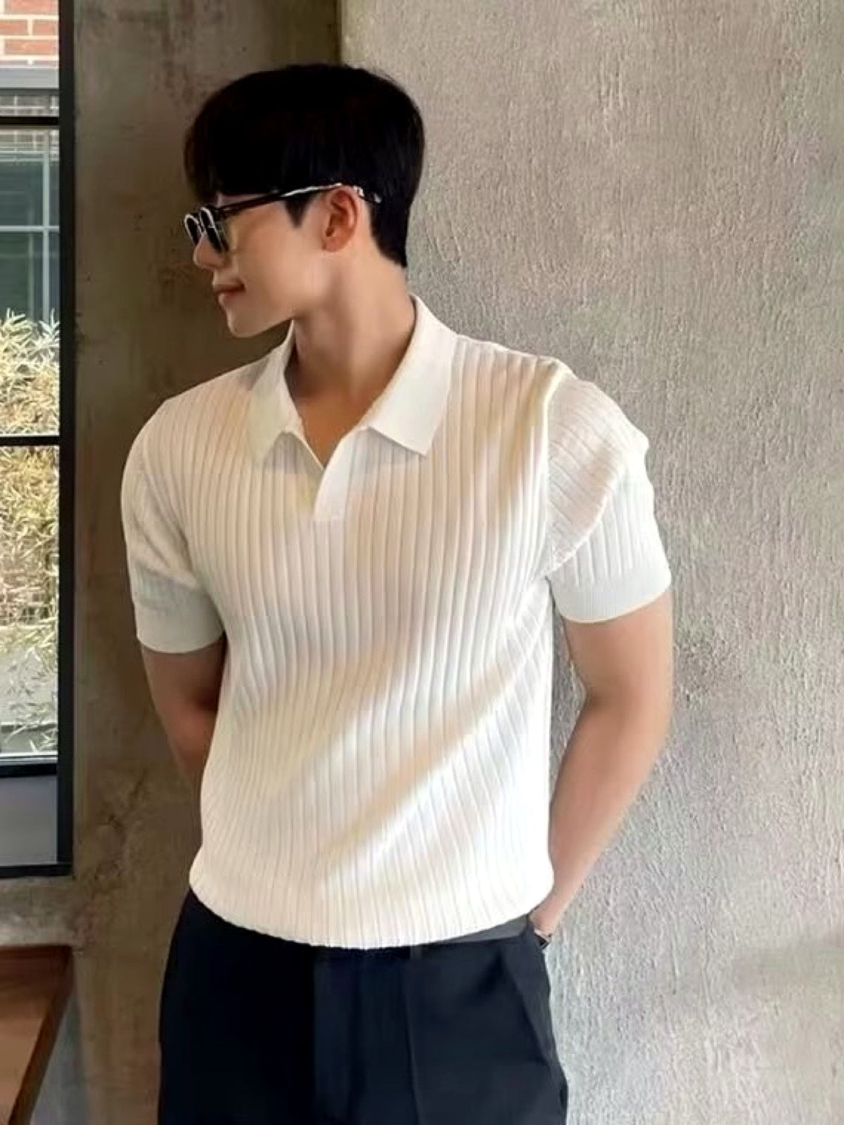 Men's Short Sleeve Polo Shirt in White - product view