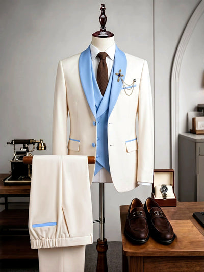 Men's Jacquard Blazer Suit Jacket One Button Party Banquet Formal Outfit in Apricot - product view
