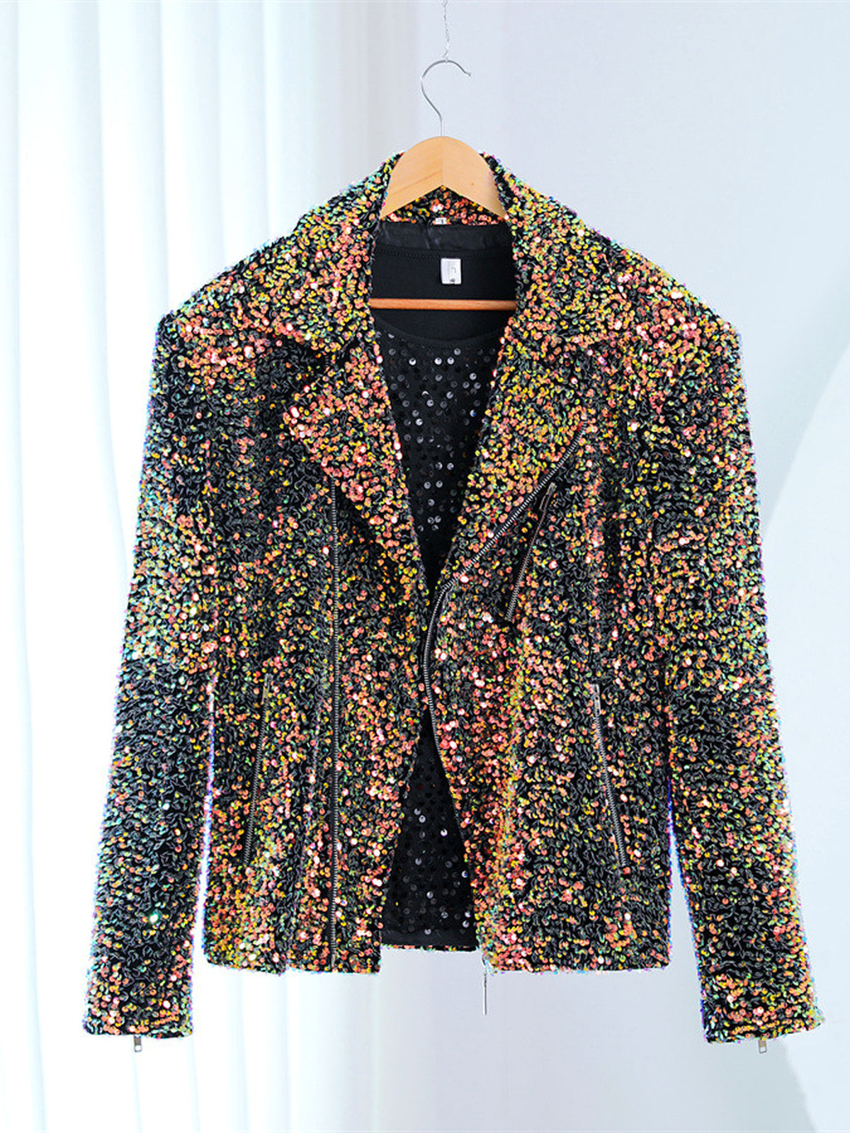 Men's Stand Collar Sequin Slim Fit Long Sleeve Performance Jacket for Stage Shows and Events in Gold - product view