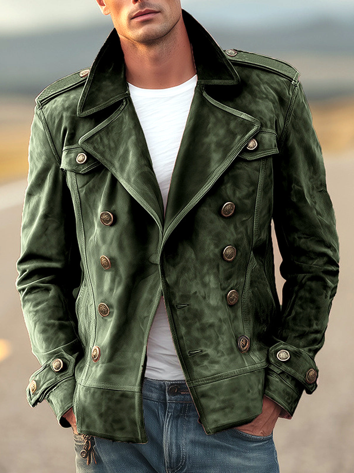 Men's 翻领 Long Sleeve Jacket Casual 冬季 in Olive Green - product view