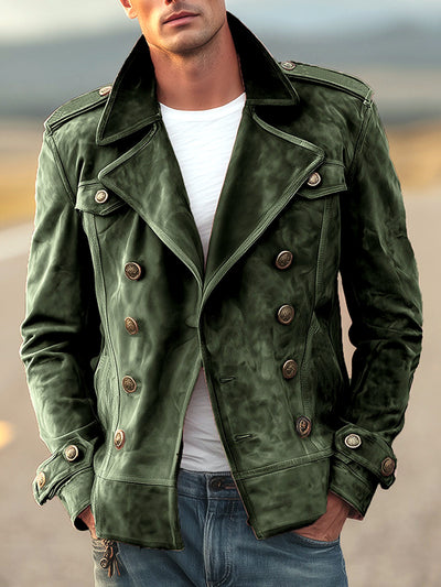 Men's 翻领 Long Sleeve Jacket Casual 冬季 in Olive Green - product view