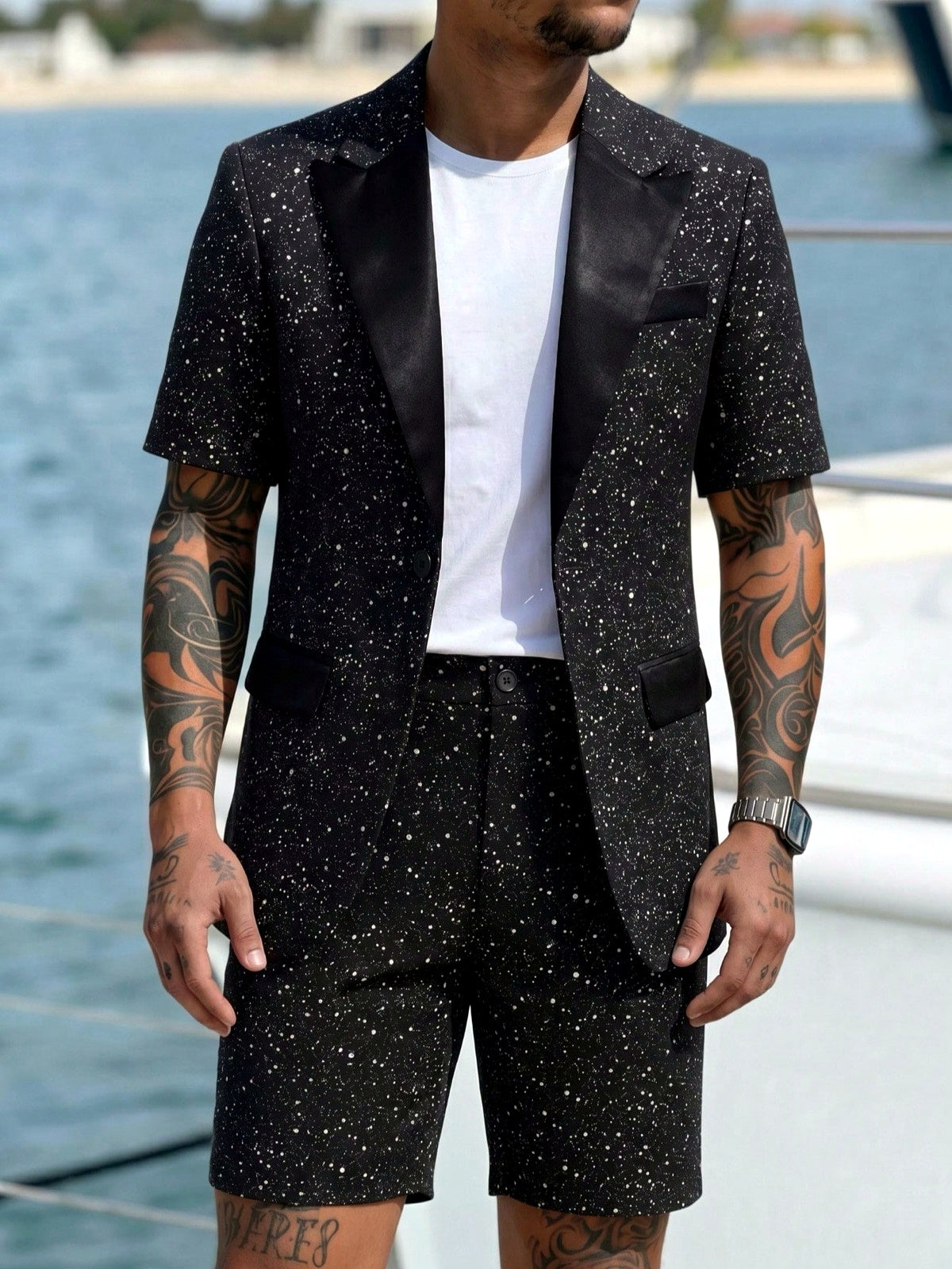 Men's Jacquard Blazer Suit Jacket One Button Party Banquet Formal Outfit