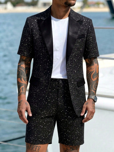 Men's Jacquard Blazer Suit Jacket One Button Party Banquet Formal Outfit