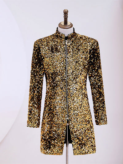 Men's Jacquard Blazer Suit Jacket One Button Party Banquet Formal Outfit in Gold - product view