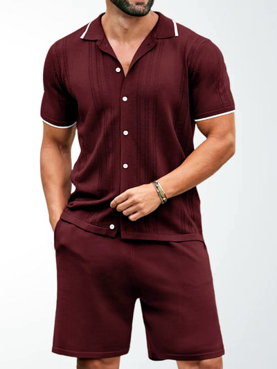 Men's Lyocell Cotton Casual Bermuda Shorts Elastic Waist Summer Shorts in Burgundy - product view