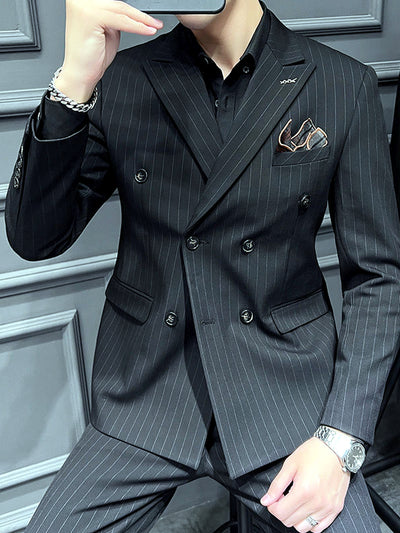 Men's Lightweight Business Blazer and Pants Set Casual Suit Outfit in Black - product view