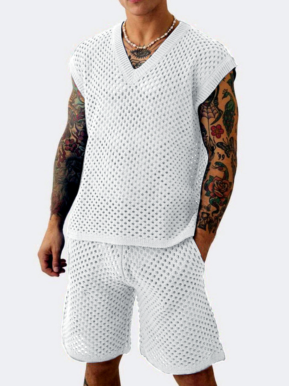 Men's Sleeveless Linen Vest Shirt Lightweight Casual Summer Top in White - product view