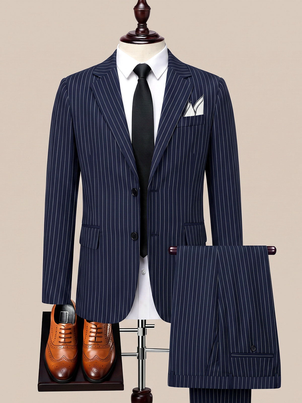 Men's Lightweight Business Blazer and Pants Set Casual Suit Outfit in Blue - product view