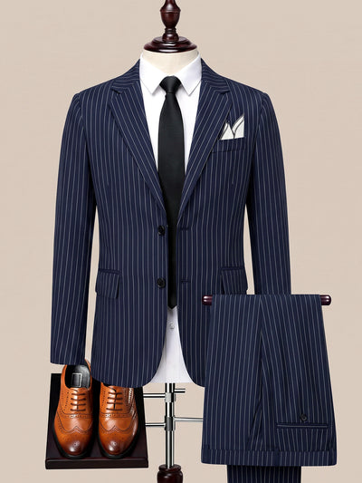 Men's Lightweight Business Blazer and Pants Set Casual Suit Outfit in Blue - product view
