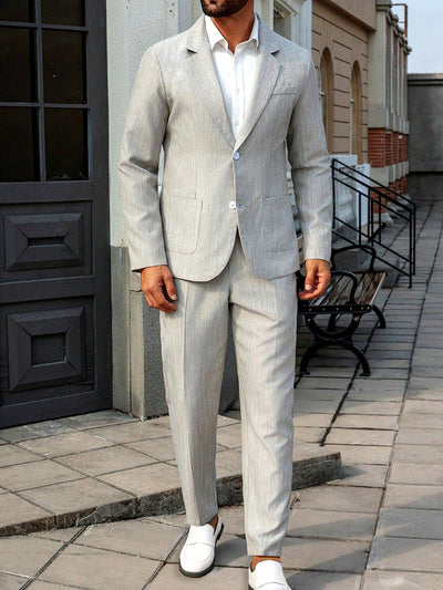 Men's Lightweight Business Blazer and Pants Set Casual Suit Outfit in Gray - product view