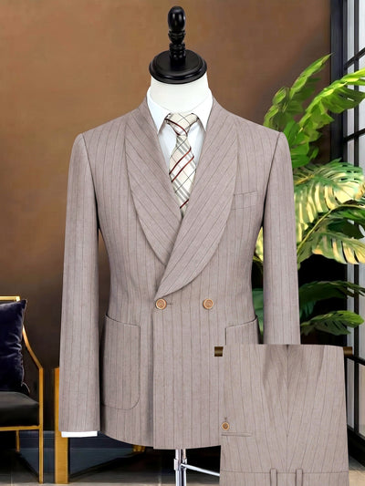 Men's Lightweight Business Blazer and Pants Set Casual Suit Outfit in Coffee Brown - product view