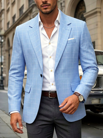Men's Jacquard Blazer Suit Jacket One Button Party Banquet Formal Outfit in Light Blue - product view