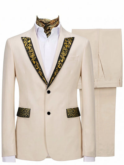 Men's Jacquard Blazer Suit Jacket One Button Party Banquet Formal Outfit in Apricot - product view