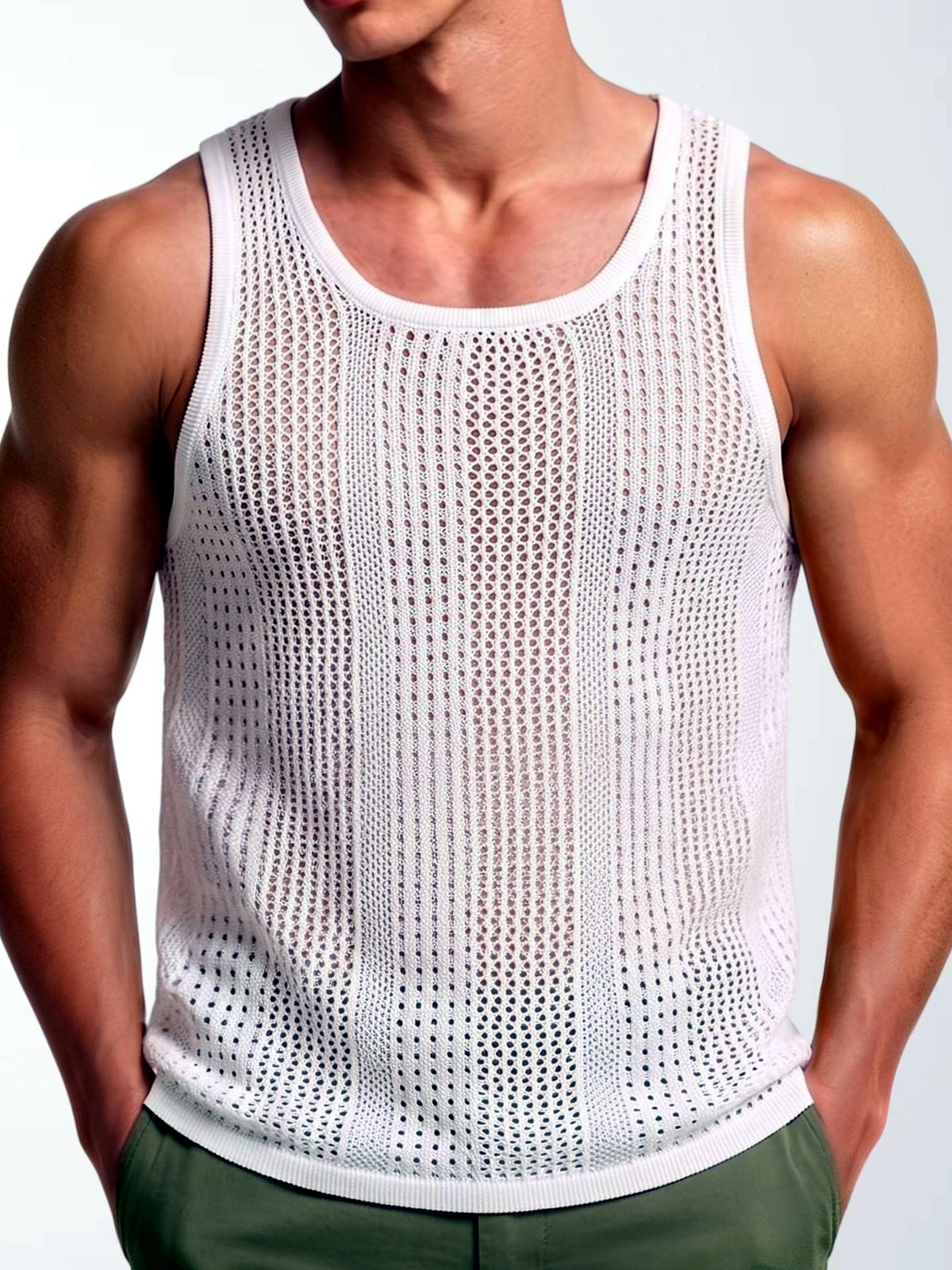 Men's Sleeveless Linen Vest Shirt Lightweight Casual Summer Top in White - product view