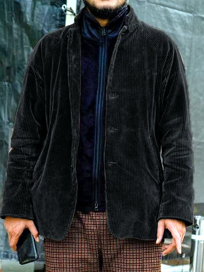 Men's Lapel Collar Long Sleeve Shirt Casual Spring and Fall in Black - product view