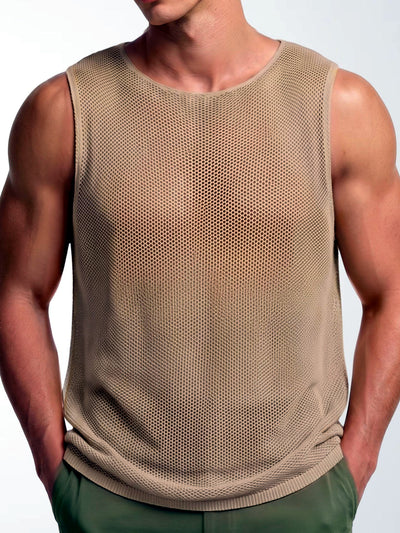 Men's Sleeveless Linen Vest Shirt Lightweight Casual Summer Top in Khaki - product view