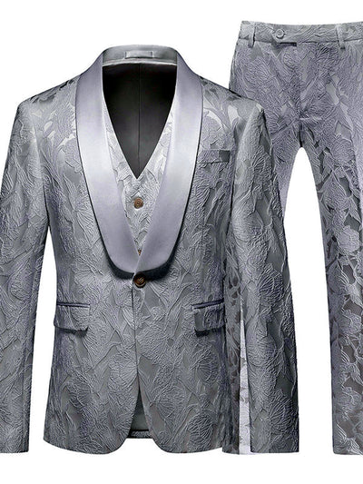 Men's Jacquard Blazer Suit Jacket One Button Party Banquet Formal Outfit in White - product view