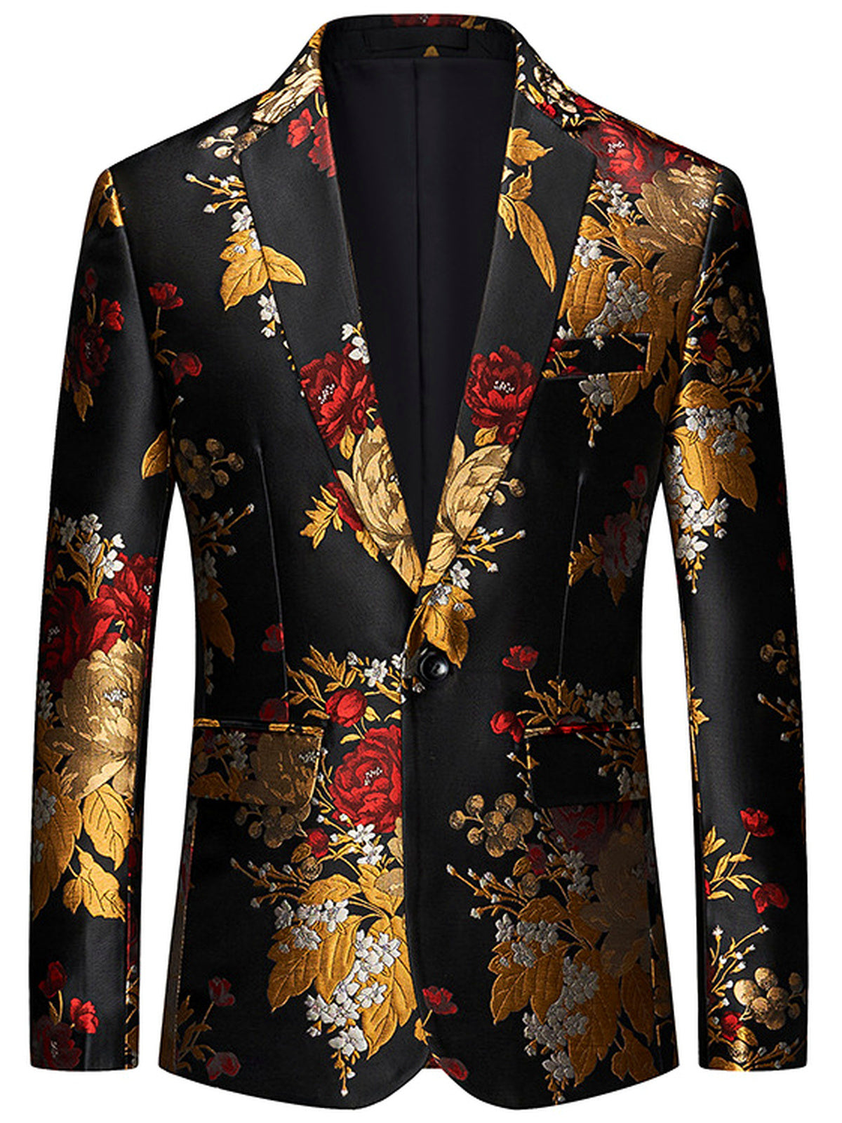 Men's Jacquard Slim Fit Long Sleeve Jacket for Everyday Smart-Casual Wear in Black - product view