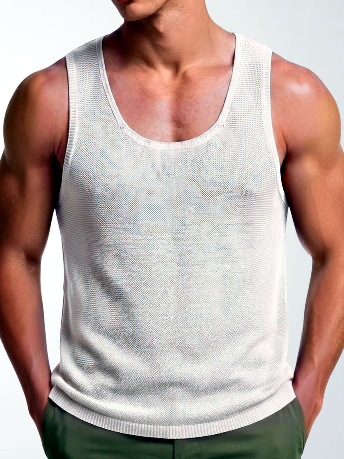 Men's Sleeveless Linen Vest Shirt Lightweight Casual Summer Top in White - product view