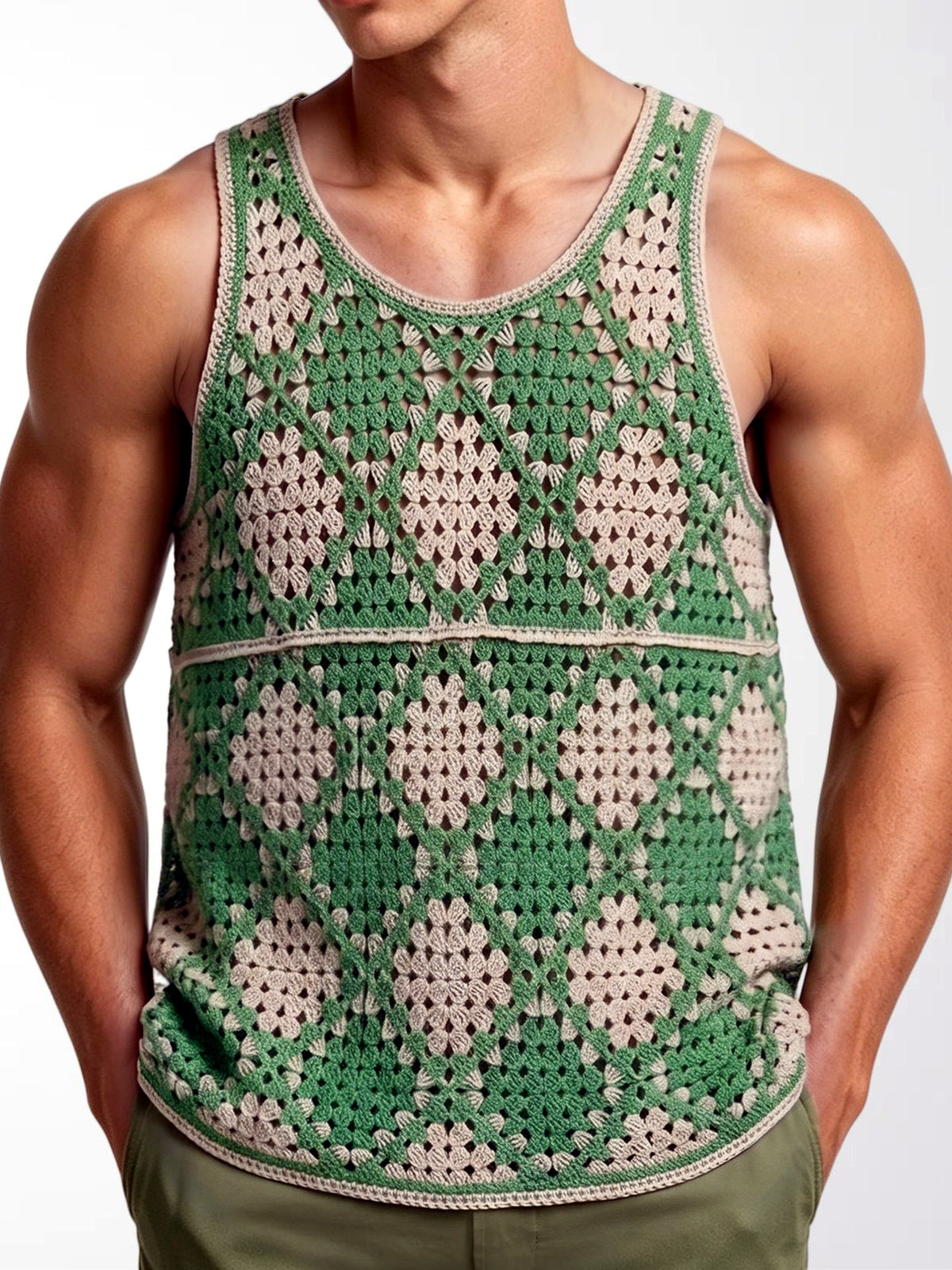 Men's Sleeveless Linen Vest Shirt Lightweight Casual Summer Top in Green - product view