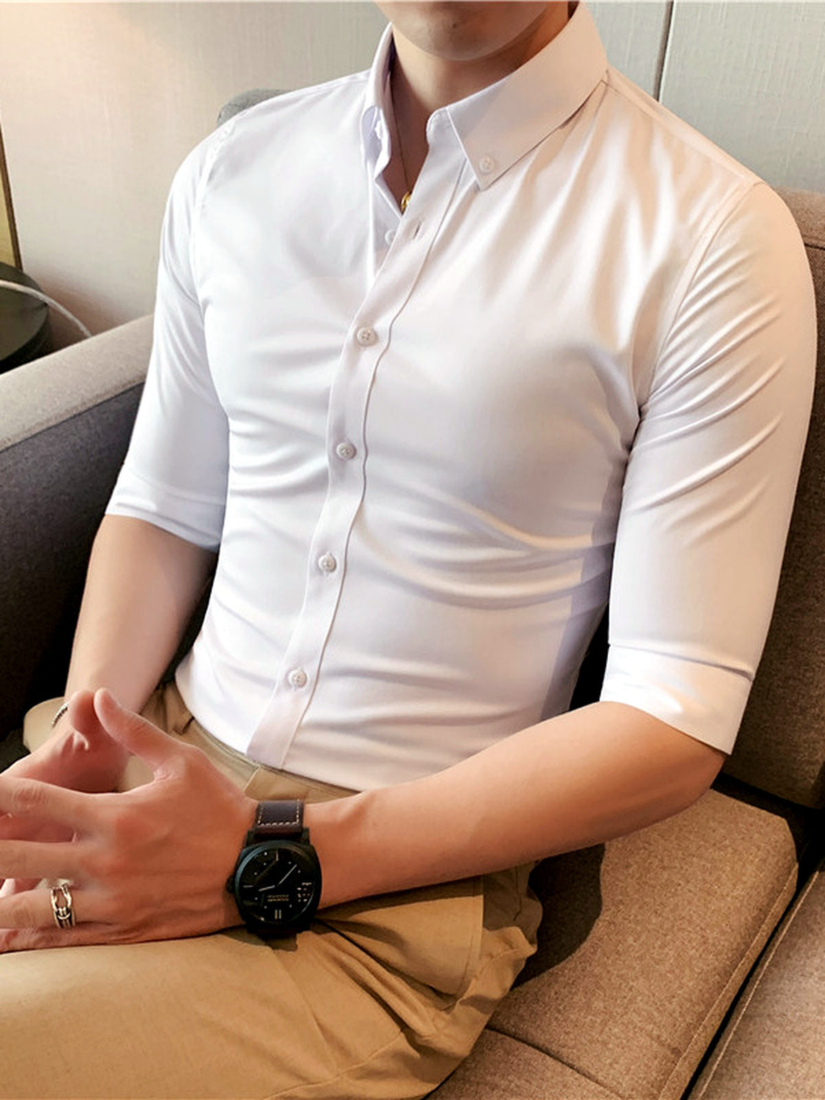 Casual Short Sleeve Shirt in White - product view