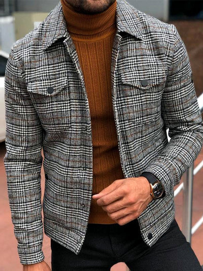 Men's Lapel Collar Woven Long Sleeve Jacket Casual Spring and Fall in Gray - product view
