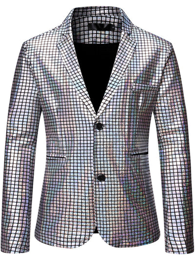 Men's Plaid Long Sleeve Blazer for Everyday Smart-Casual Wear in Gray - product view