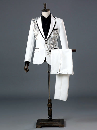 Men's Lightweight Business Blazer and Pants Set Casual Suit Outfit in White - product view