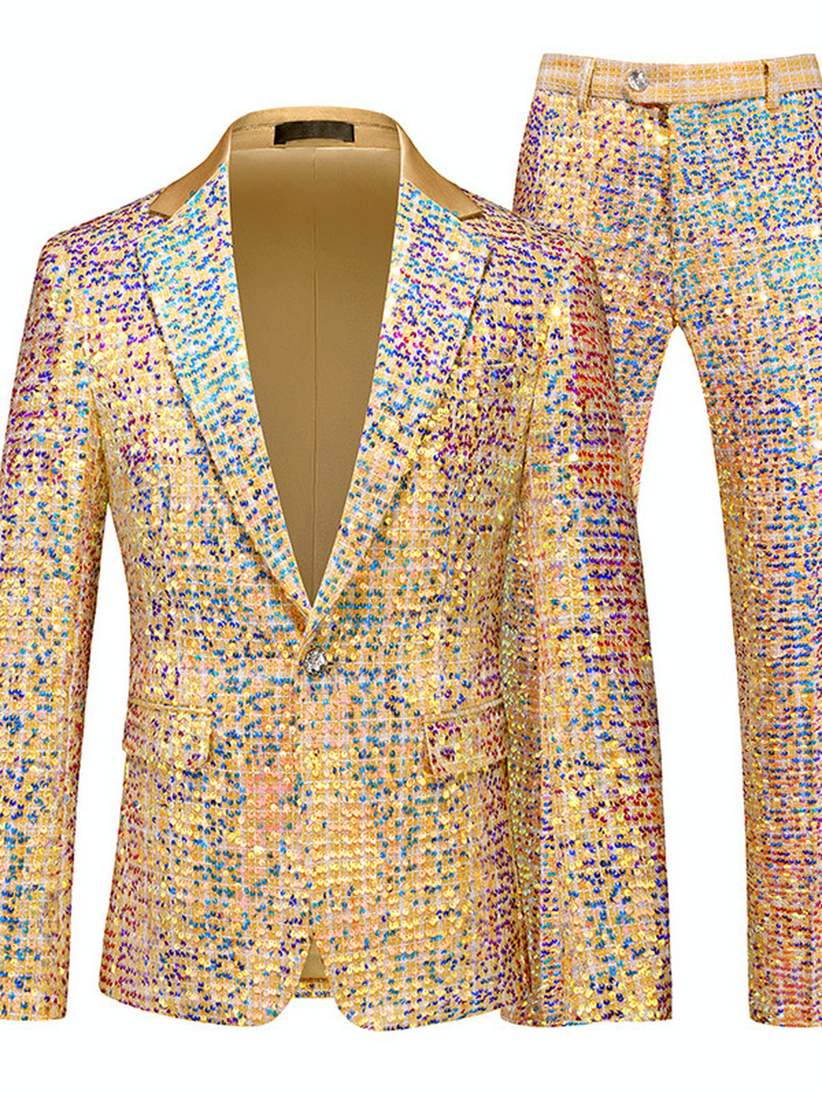 Men's Jacquard Blazer Suit Jacket One Button Party Banquet Formal Outfit in Gold - product view
