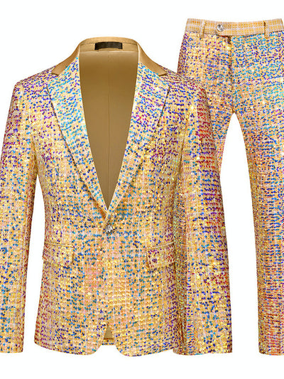 Men's Jacquard Blazer Suit Jacket One Button Party Banquet Formal Outfit in Gold - product view