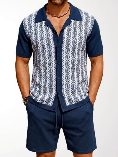 Men's Lyocell Cotton Casual Bermuda Shorts Elastic Waist Summer Shorts in Navy - product view