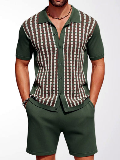 Men's Lyocell Cotton Casual Bermuda Shorts Elastic Waist Summer Shorts in Green - product view