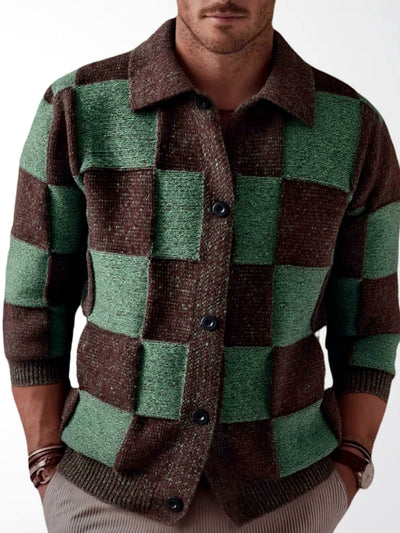 Men's Lapel Collar Long Sleeve Knit Cardigan Casual Autumn in Brown - product view