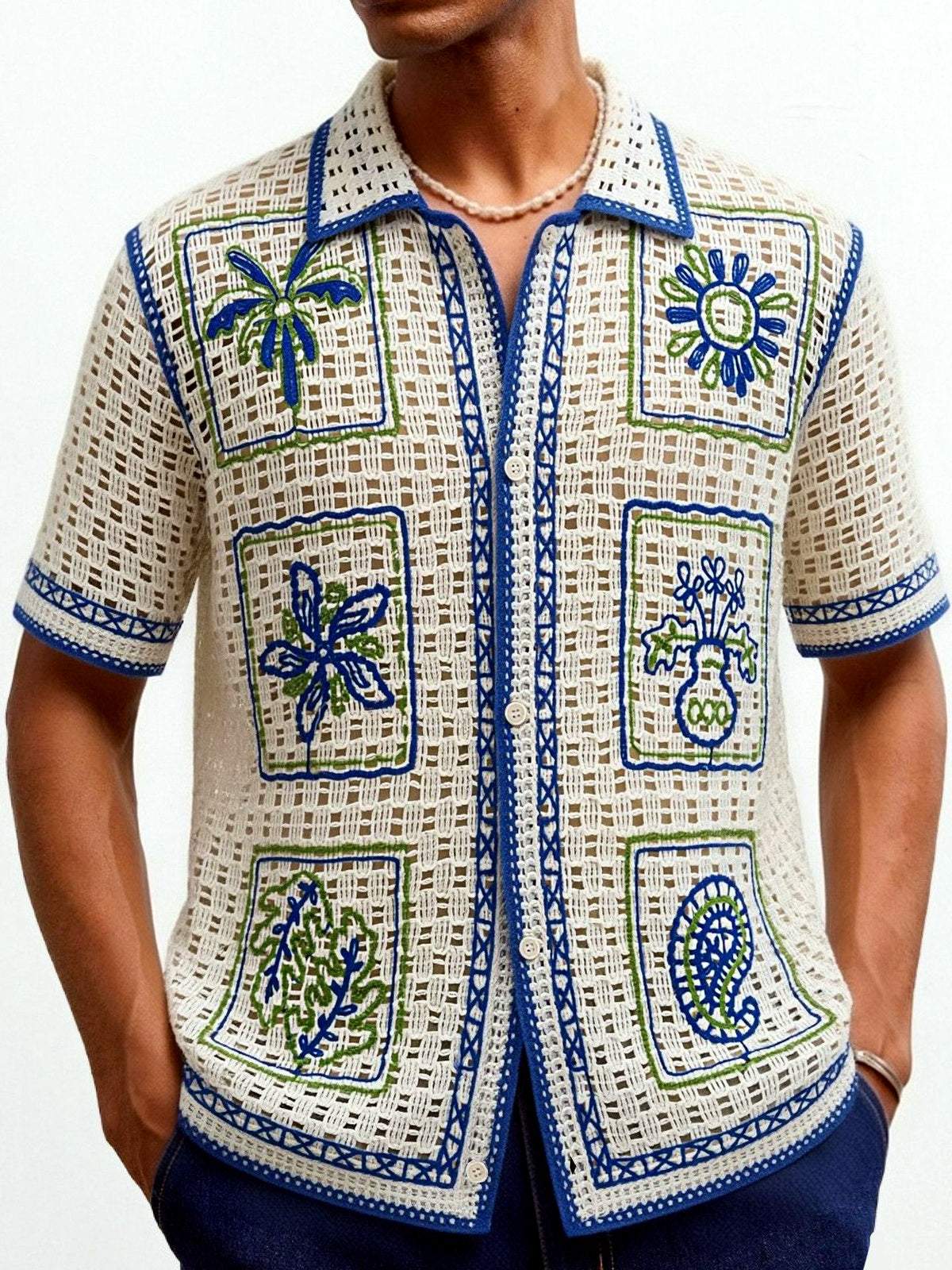 Men's Jacquard Knit Short Sleeve Polo Shirt Business Casual Summer Top in Apricot - product view