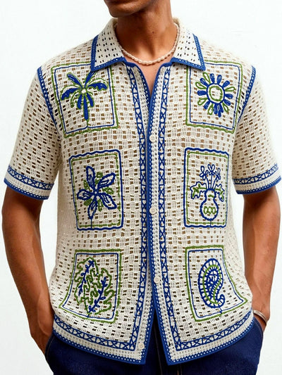 Men's Jacquard Knit Short Sleeve Polo Shirt Business Casual Summer Top in Apricot - product view