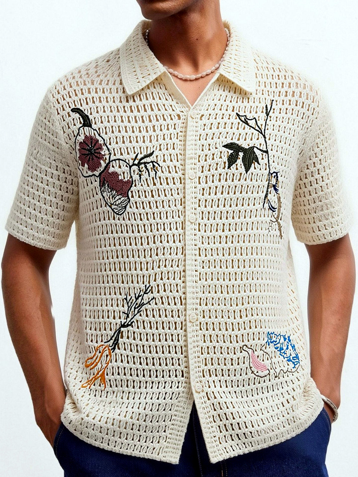 Men's Jacquard Knit Short Sleeve Polo Shirt Business Casual Summer Top in Apricot - product view