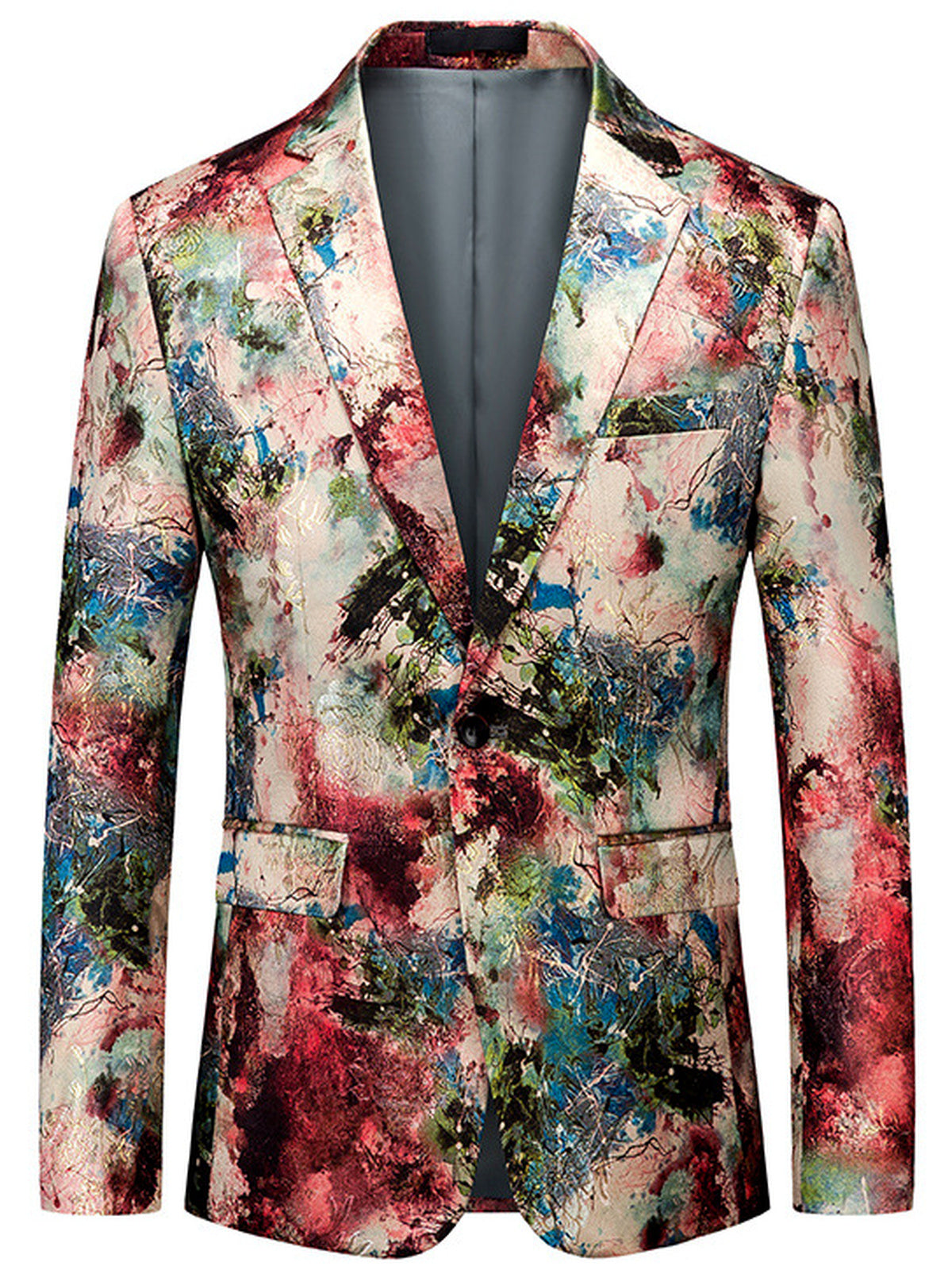 Men's Jacquard Blazer Suit Jacket One Button Party Banquet Formal Outfit in Multicolor - product view