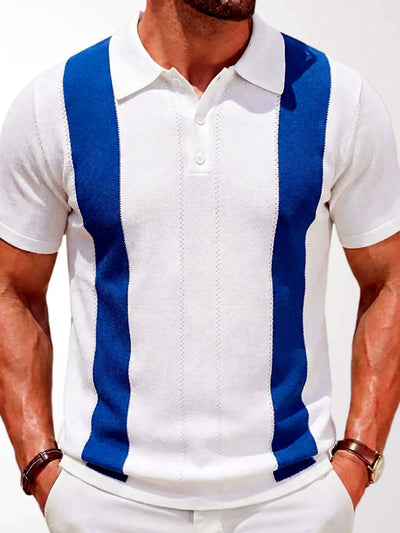 Men's Jacquard Knit Short Sleeve Polo Shirt Business Casual Summer Top in White - product view
