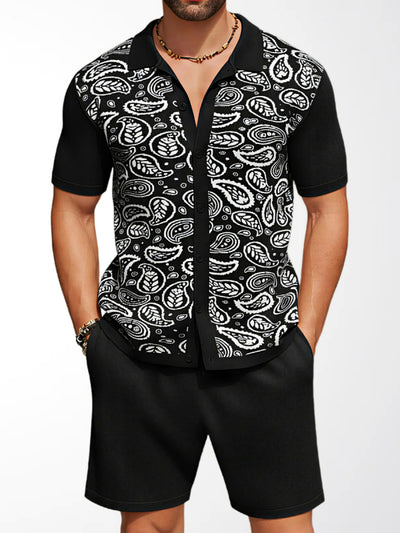 Men's Lyocell Cotton Casual Bermuda Shorts Elastic Waist Summer Shorts in Black - product view