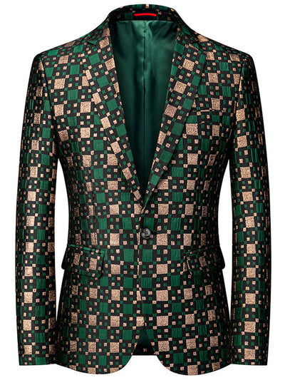 Men's Jacquard Blazer Suit Jacket One Button Party Banquet Formal Outfit in Green - product view